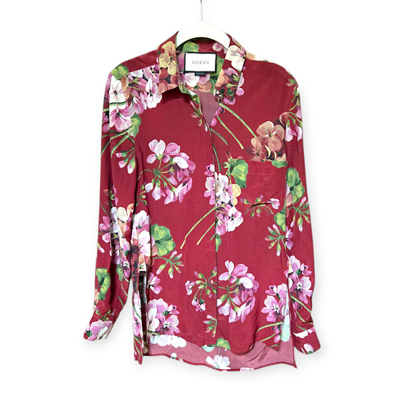 Gucci Blooms Silk Burgundy Floral Button-Up Blouse IT 40 / US Small - Picture 2 of 8
